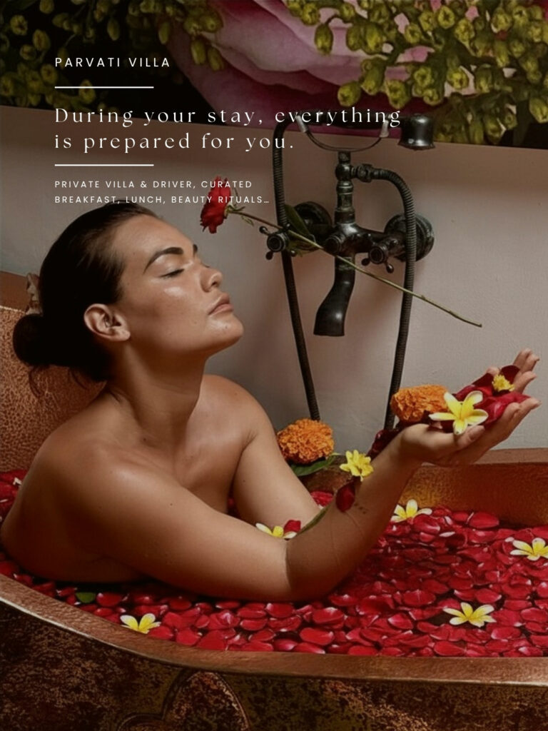 Woman receiving Balinese beauty ritual with glowing skin at luxury wellness sanctuary 11:11 Bali Retreats Ubud